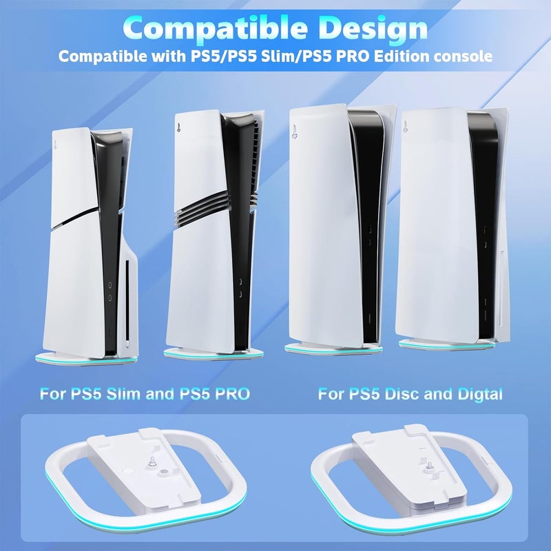 Honcam Vertical Stand for PS5/PS5 Slim/PlayStation Pro Consoles, PlayStation 5 Vertical Holder with 7 RGB Lights and a Screw,White - Image 3