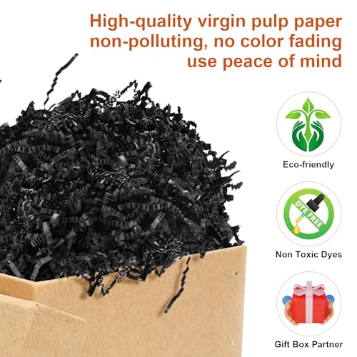 Darfukei Shredded Paper For Gift Baskets, 1/2LB (8 oz) Black Crinkle Paper Filler, Crinkle Cut Paper Shred For Birthdays, Weddings,Boxes Bags,Halloween Basket Filler,Anniversaries,Gift Wrapping - Image 2
