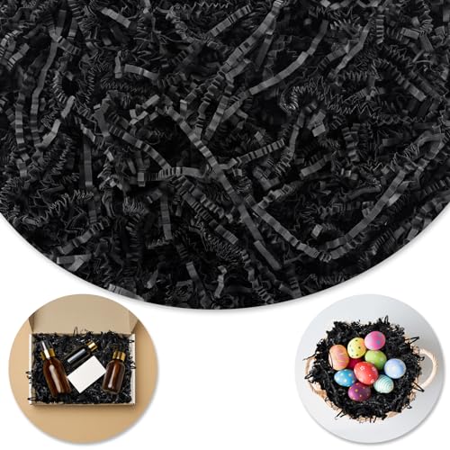 Darfukei Shredded Paper For Gift Baskets, 1/2LB (8 oz) Black Crinkle Paper Filler, Crinkle Cut Paper Shred For Birthdays, Weddings,Boxes Bags,Halloween Basket Filler,Anniversaries,Gift Wrapping - Image 1