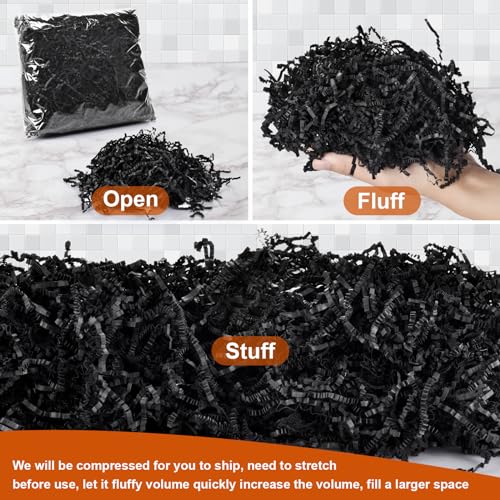 Darfukei Shredded Paper For Gift Baskets, 1/2LB (8 oz) Black Crinkle Paper Filler, Crinkle Cut Paper Shred For Birthdays, Weddings,Boxes Bags,Halloween Basket Filler,Anniversaries,Gift Wrapping - Image 3