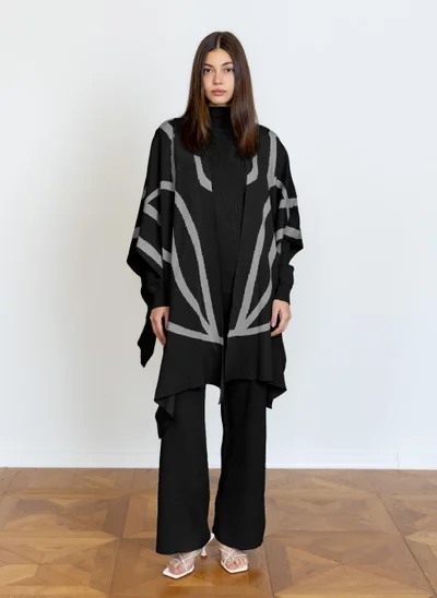 SHAPES KNITTED SET WITH PRINTED SHAWL