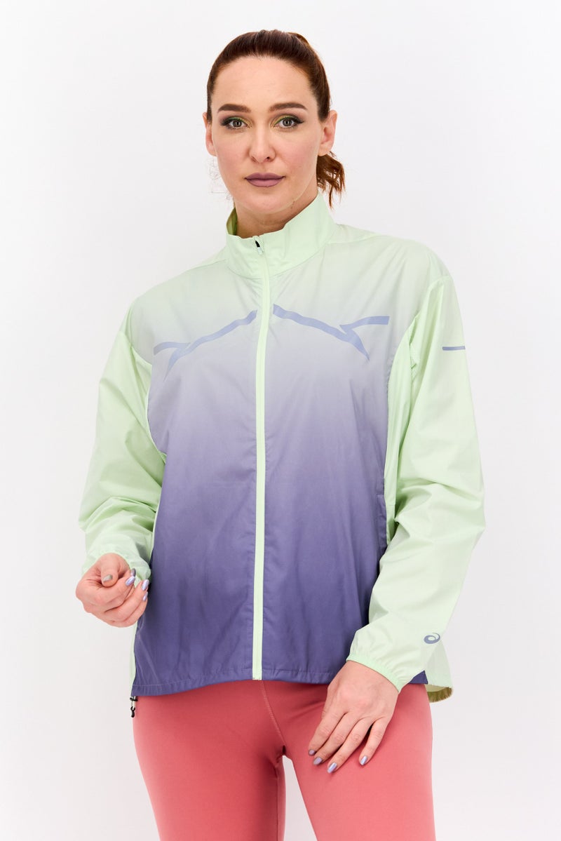 asics Women Regular Fit Running Jacket, Green Combo  - Image 1