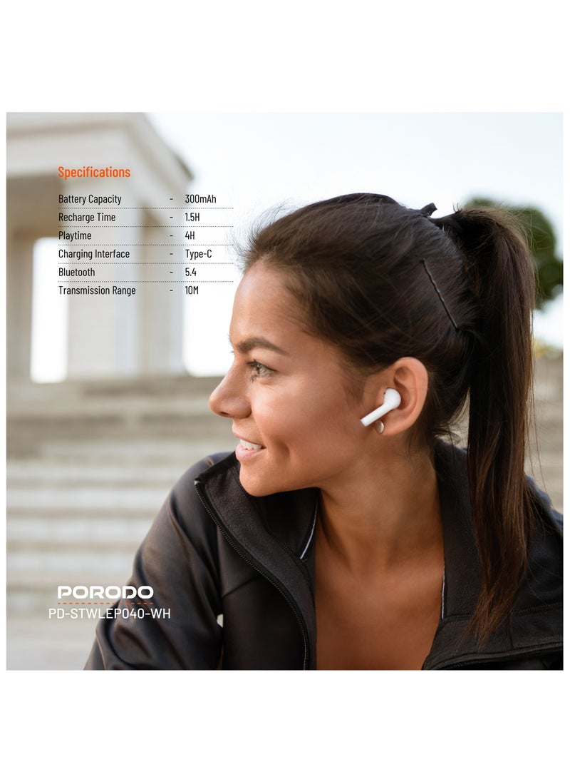 porodo - Soundtec TWS ANC+ENC Earphone with Touch Screen / 4 Hour Play Time / Type-C Charging / 10 Meter Transmission Range / Personalized App Control / High-Fidelity Audio / Touch Display - White - Image 1