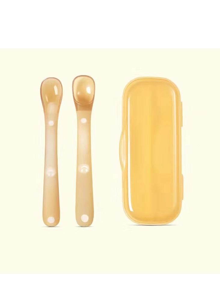 Gonice 2PCS Baby Silicone Training Spoon, Infant Feeding Spoon with Storage Case for Early Mealtime & Self-Feeding Learning - Image 1