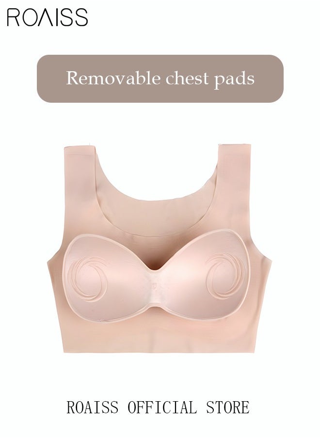 roaiss - Women's Seamless Bralette One-piece High Elastic Leisure Bra No Steel Ring Padded Lingerie Daily Comfort Breathable Soft Underwear Underclothes Sleepwear Skin Color - Image 1