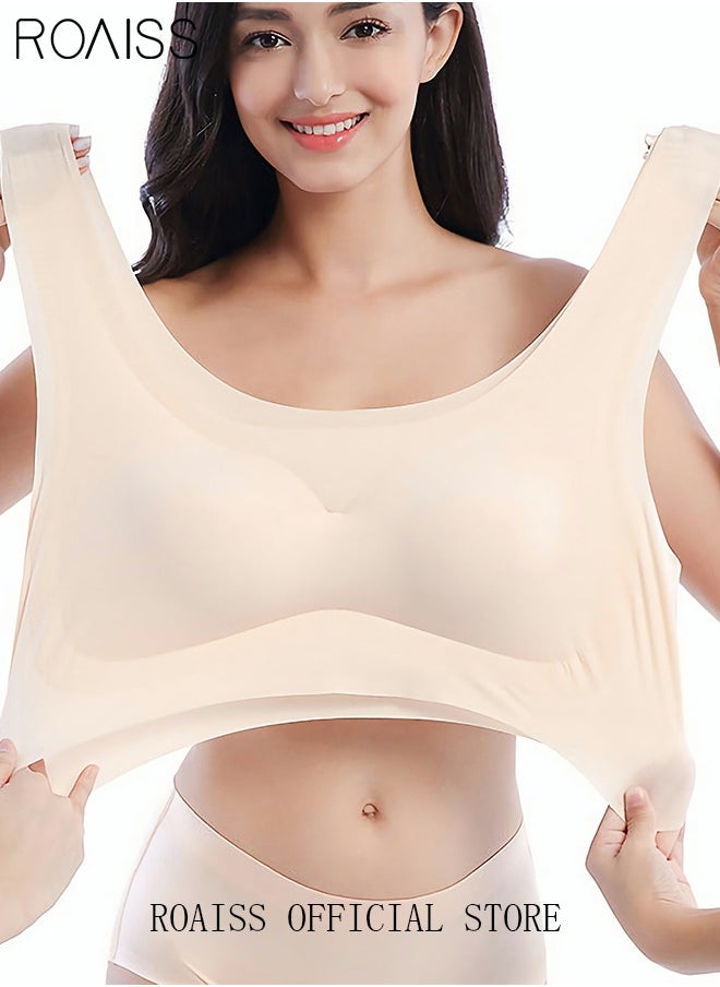 roaiss - Women's Seamless Bralette One-piece High Elastic Leisure Bra No Steel Ring Padded Lingerie Daily Comfort Breathable Soft Underwear Underclothes Sleepwear Skin Color - Image 1