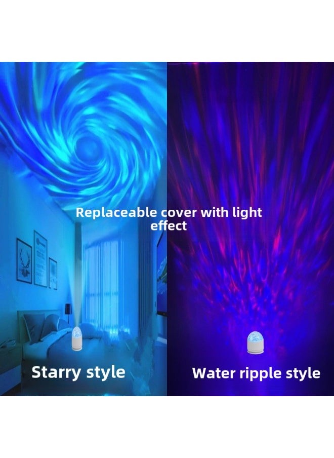 Generic 旋转水波纹氛围灯水纹灯卧室床头火焰浪漫灯动态小号形小夜灯台灯-电源功率:USB充电款【16色】触摸+遥控-灯光颜色:一灯两罩【星璇+星空】  - Image 1