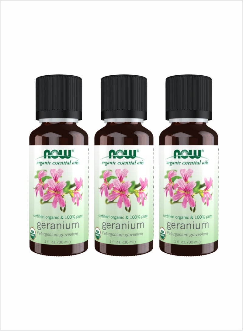 NOW Geranium Essential Oil - Pure Aromatherapy Floral, 30ml (Pack of 3)