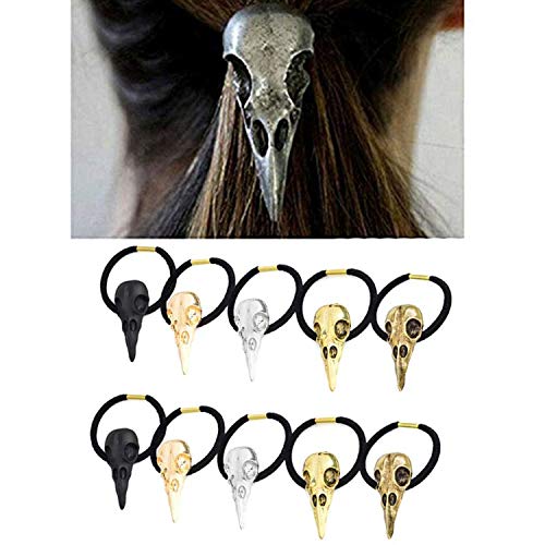 Carykon 10PCS Women Hair Tie Alloy Crow Skull Elastic Ponytail Holders, Mixed Colors - Image 1