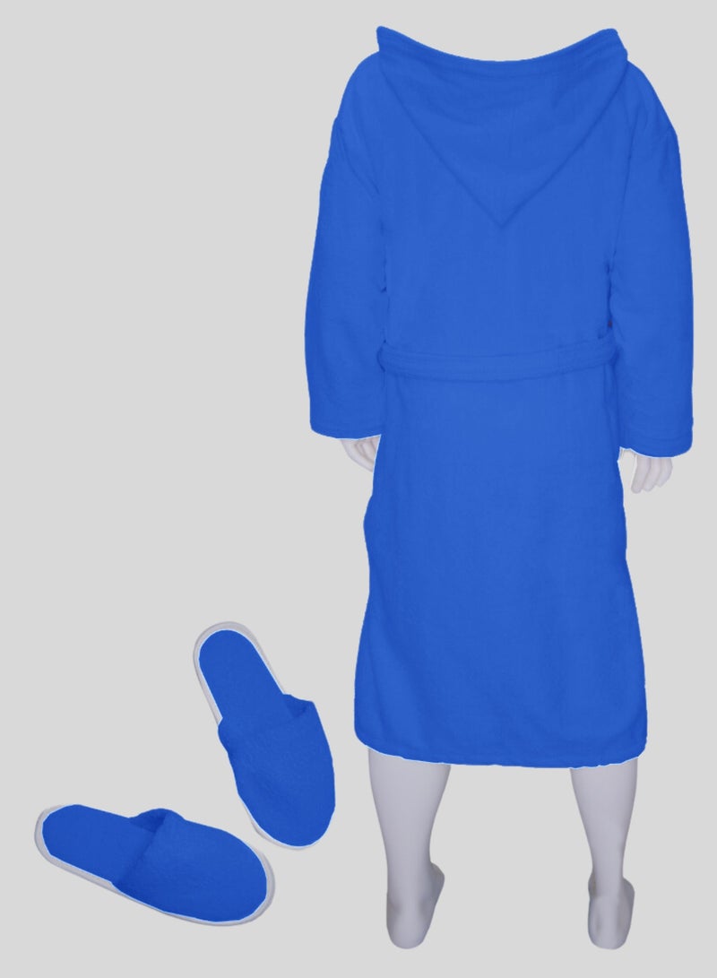 Banotex Luxurious blue Egyptian cotton bathrobe, suitable for both men and women. Comes with a cap, slippers, and a waist belt. Available in one size fits all. - Image 4
