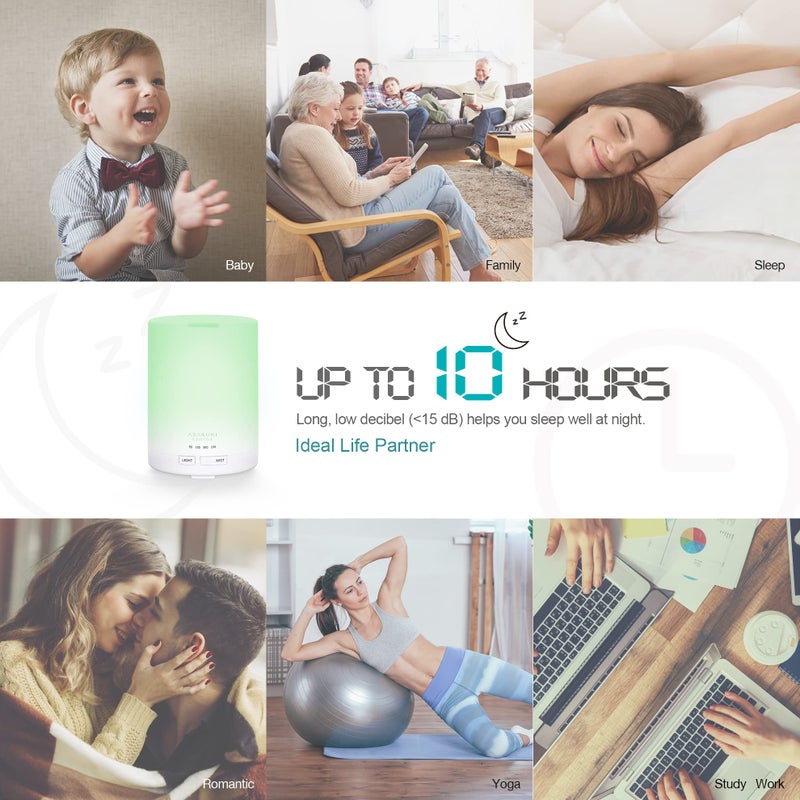 ASAKUKI Essential Oil Diffuser, 5-in-1 Quiet Humidifier, Home Fragrance Aroma Diffuser with 7 LED Color Changing Light and Auto-Off Switch (Pure White) - Image 3