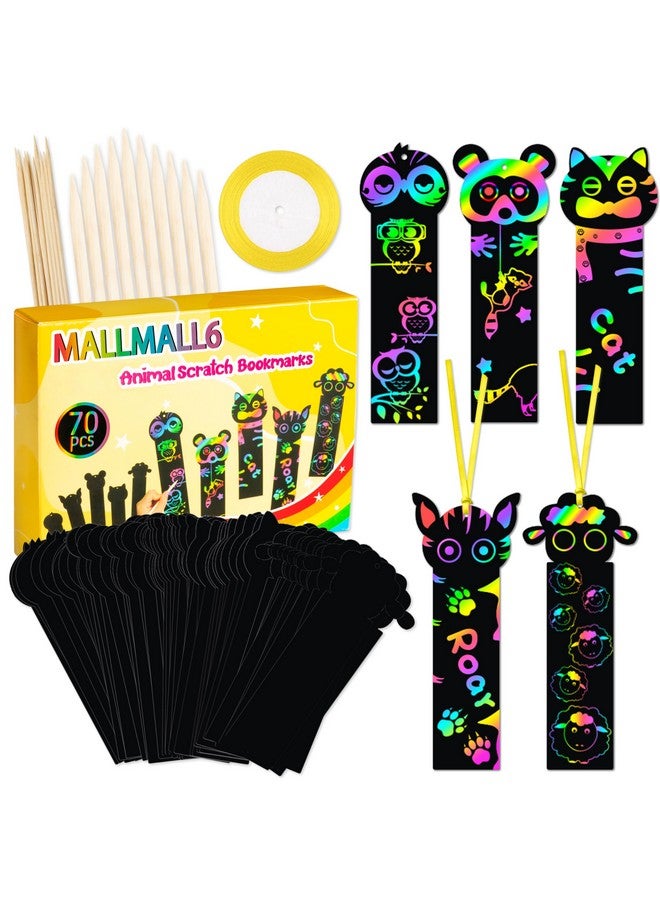 MALLMALL6 70Pcs Animal Scratch Bookmarks Scratch DIY Hang Tags Party Favors Theme Birthday Party Classroom School Supplies Decorations Crafts Kit for Kids - Image 1