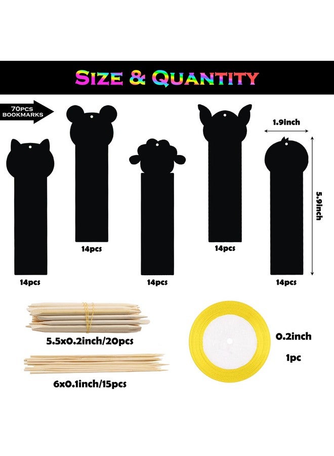 MALLMALL6 70Pcs Animal Scratch Bookmarks Scratch DIY Hang Tags Party Favors Theme Birthday Party Classroom School Supplies Decorations Crafts Kit for Kids - Image 2