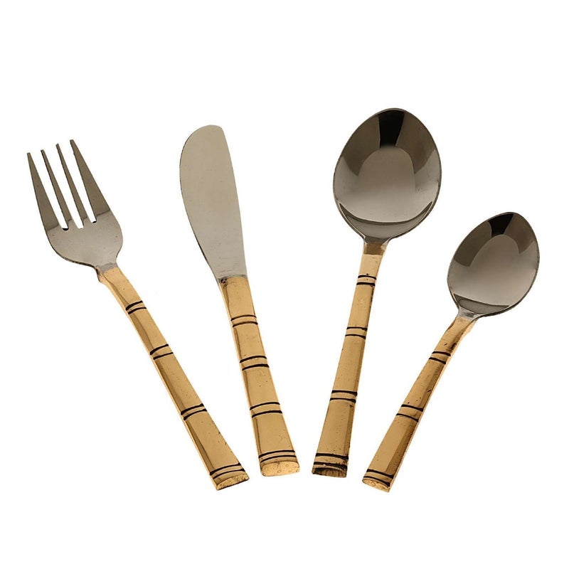 Prisha India Craft Steel Copper Traditional Dinner Set Thali Plate, Bowls, Fork, Glass Spoon and Serving Spoon, | Thali Diameter 13 INCH | Set of 2 - Image 4