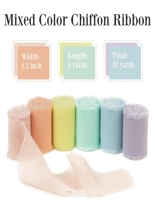 Mlurcu Pastel Ribbon Macaron Chiffon Ribbon 1.5 Inch x 3Yds Colorful Frayed Chiffon Ribbon Handmade Fringe Chiffon Silk Ribbon for Wedding Invitation Flower Bouquets Gift Wrapping Bridal Shower Baby Shower - Image 2