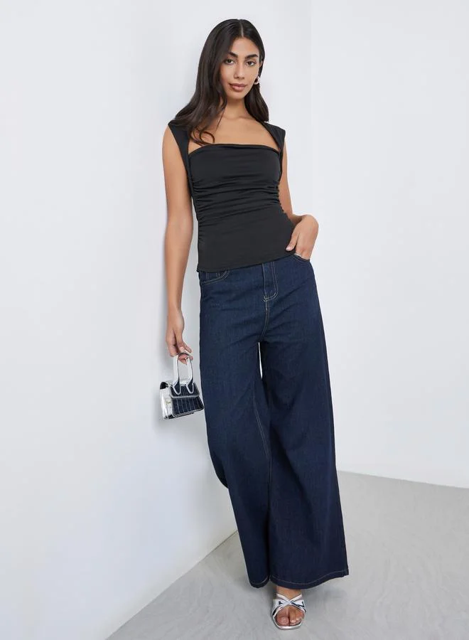 Styli Styli Black Square Neck Fitted Knit Top