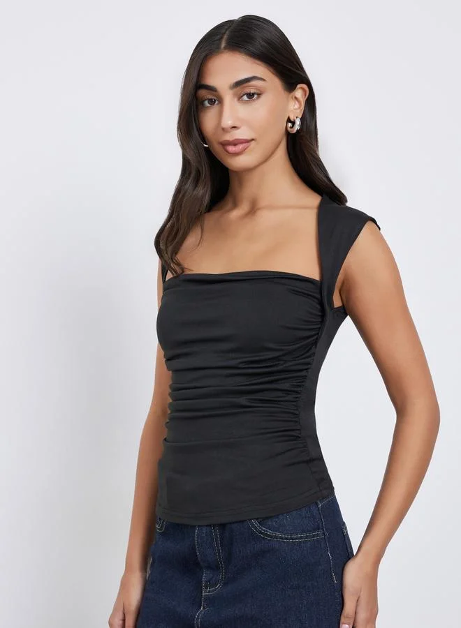 Styli Styli Black Square Neck Fitted Knit Top