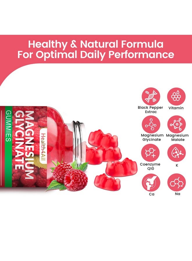 Health4All Magnesium Glycinate Gummies 1000mg, High Absorption Sugar Free Magnesium Potassium Supplement for Relaxation, Stress Relief, and Sleep Support for Adults & Kids - 90 Raspberry Gummies - Image 1