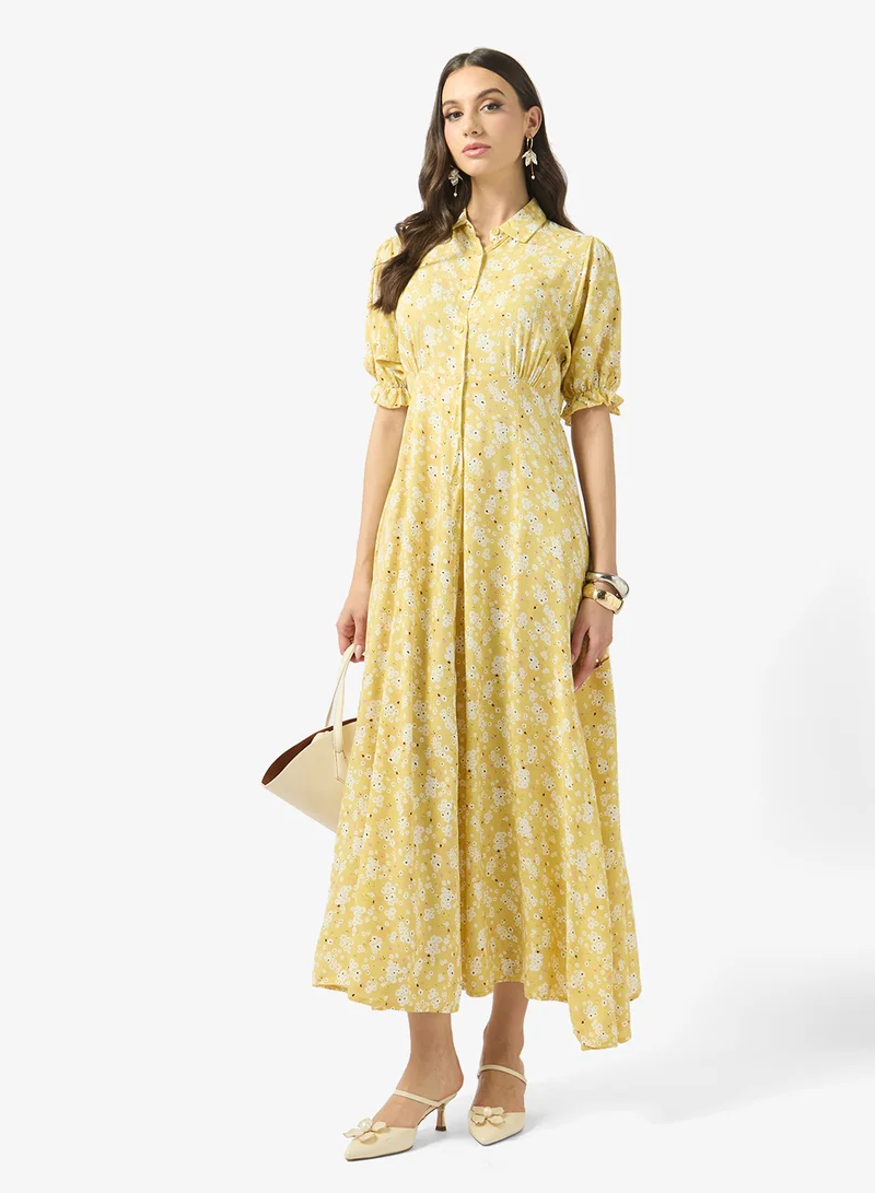 FYOR  Sunlit Floral Button-Down Midi Dress for Women | Best Price UAE