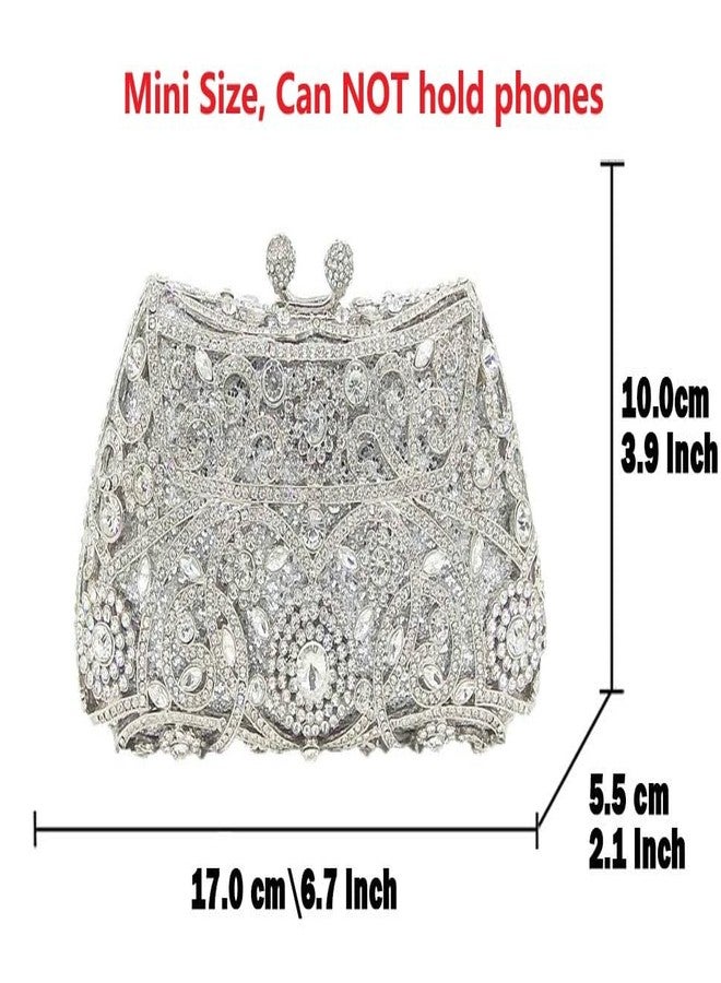 Boutique De FGG حقائب يد صغيرة مرصعة بأحجار الراين على شكل زهور من بوتيك دي إف جي جي، حقائب سهرة نسائية، حقائب حفلات، حقائب يد مزينة بالكريستال على شكل زهور، حقائب زفاف، حقائب يد فضية - Image 4