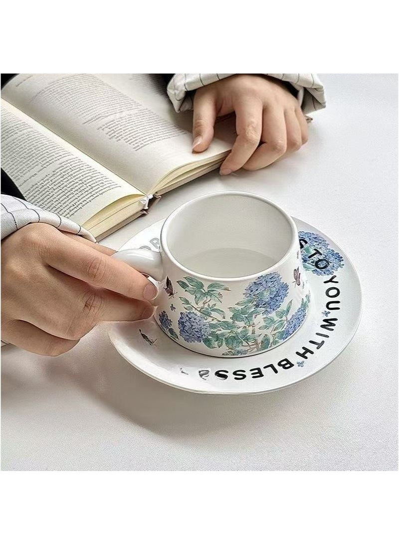 Aikanbo Ceramic Coffee Cup and Saucer Gift Box Set，Vintage Floral Design，Perfect for Espresso，Tea or Coffee Lovers， Gift Boxed for Home，Office or Special Occasion (Hydrangea) - Image 3