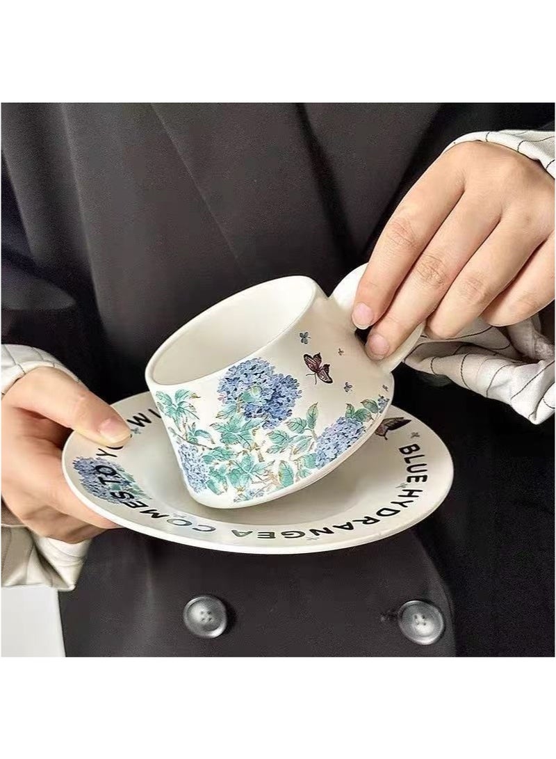 Aikanbo Ceramic Coffee Cup and Saucer Gift Box Set，Vintage Floral Design，Perfect for Espresso，Tea or Coffee Lovers， Gift Boxed for Home，Office or Special Occasion (Hydrangea) - Image 5
