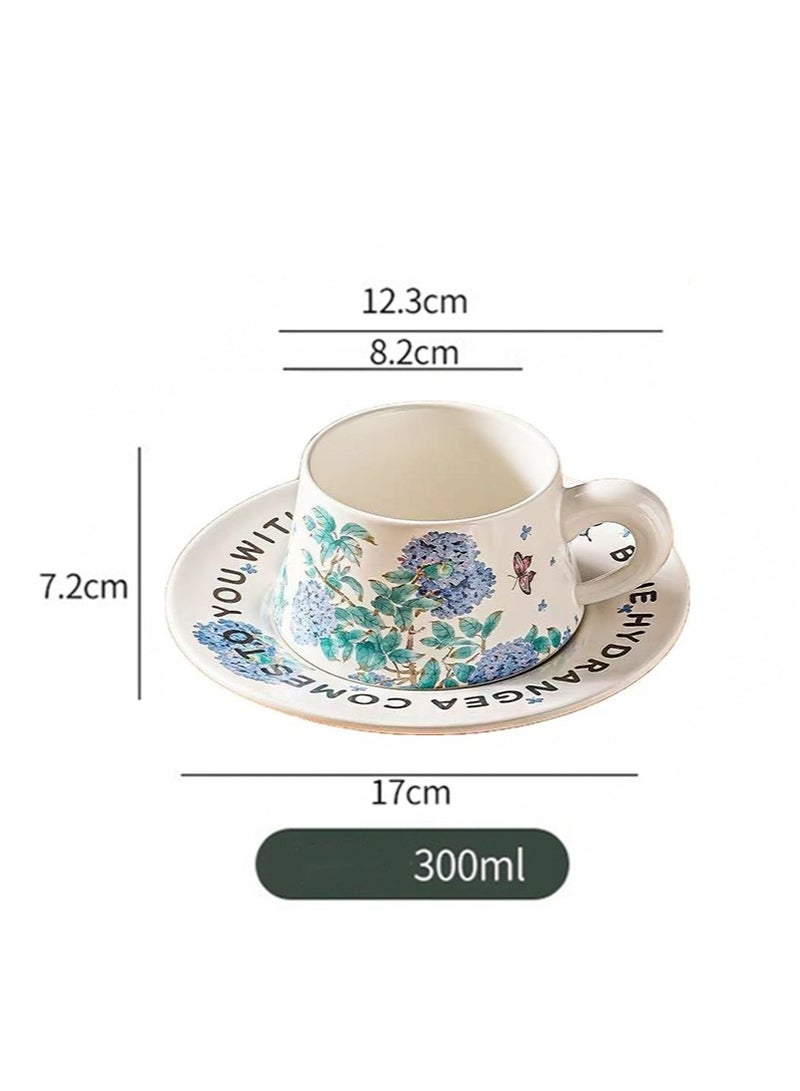 Aikanbo Ceramic Coffee Cup and Saucer Gift Box Set，Vintage Floral Design，Perfect for Espresso，Tea or Coffee Lovers， Gift Boxed for Home，Office or Special Occasion (Hydrangea) - Image 2