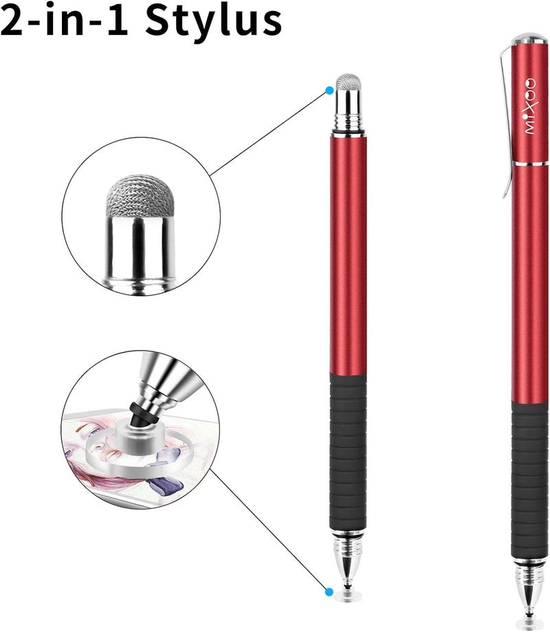 Mixoo Stylus Pens for Touch Screens - Disc & Fiber Tip 2 in 1 High Sensitivity Universal Stylus for iPad, iPhone, Tablets and Other Capacitive Touch Screens (Red) - Image 4