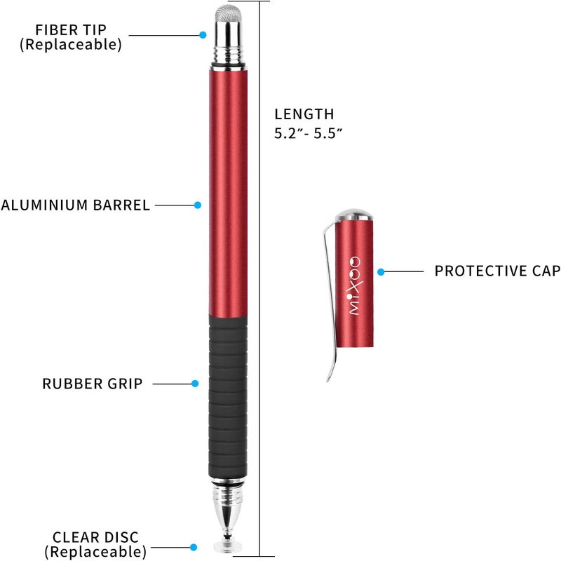 Mixoo Stylus Pens for Touch Screens - Disc & Fiber Tip 2 in 1 High Sensitivity Universal Stylus for iPad, iPhone, Tablets and Other Capacitive Touch Screens (Red) - Image 2