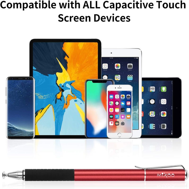 Mixoo Stylus Pens for Touch Screens - Disc & Fiber Tip 2 in 1 High Sensitivity Universal Stylus for iPad, iPhone, Tablets and Other Capacitive Touch Screens (Red) - Image 3