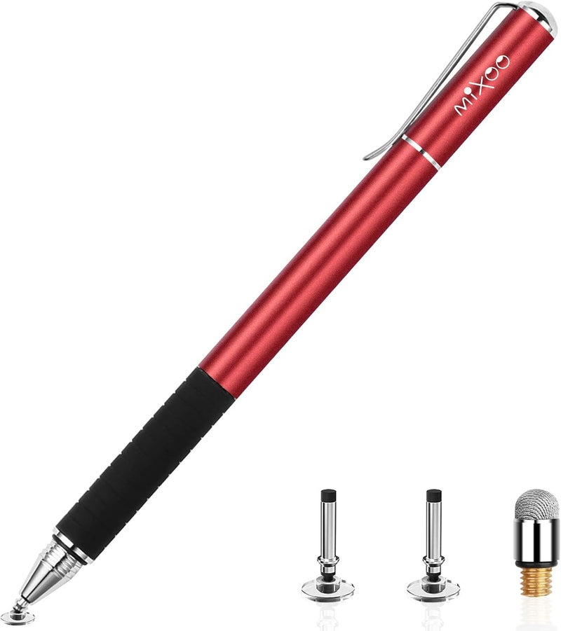 Mixoo Stylus Pens for Touch Screens - Disc & Fiber Tip 2 in 1 High Sensitivity Universal Stylus for iPad, iPhone, Tablets and Other Capacitive Touch Screens (Red) - Image 1