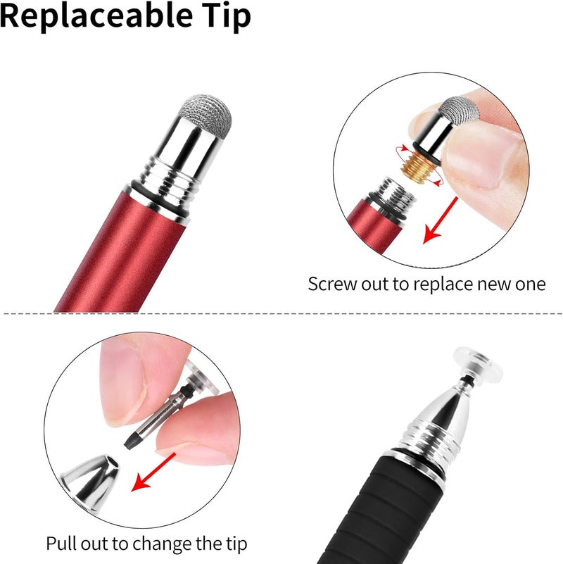 Mixoo Stylus Pens for Touch Screens - Disc & Fiber Tip 2 in 1 High Sensitivity Universal Stylus for iPad, iPhone, Tablets and Other Capacitive Touch Screens (Red) - Image 5