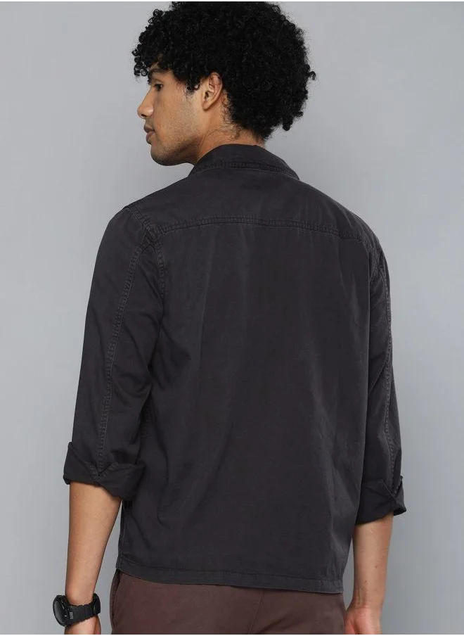 The Indian Garage Co Men Slim Fit Solid Full Sleeves Cutaway Collar Casual Over Shirt