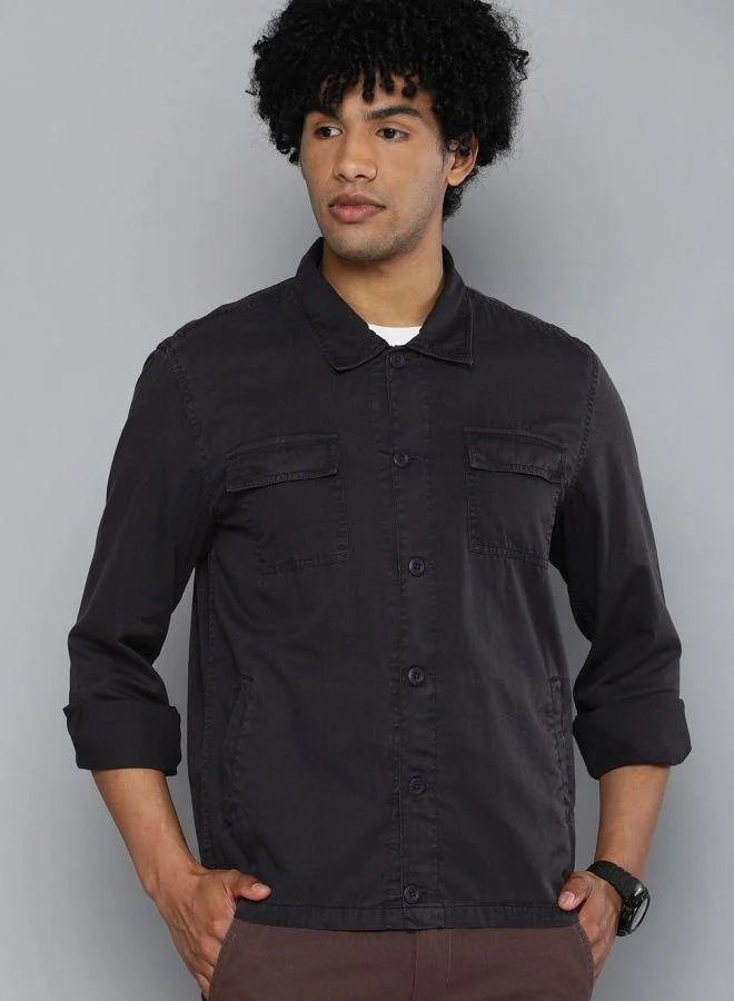 شركة المرآب الهندية Men Slim Fit Solid Full Sleeves Cutaway Collar Casual Over Shirt