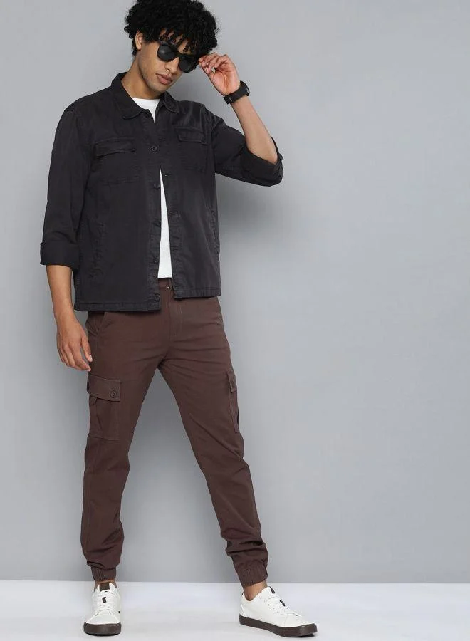 شركة المرآب الهندية Men Slim Fit Solid Full Sleeves Cutaway Collar Casual Over Shirt