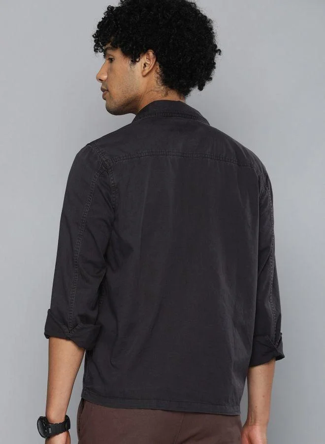 شركة المرآب الهندية Men Slim Fit Solid Full Sleeves Cutaway Collar Casual Over Shirt
