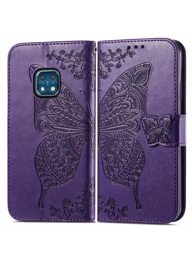 اس-توب جراب جلدي أفقي قابل للطي منقوش عليه زهور حب الفراشات مع حامل وفتحات للبطاقات ومحفظة وحبل لهاتف Nokia XR20 - Image 2