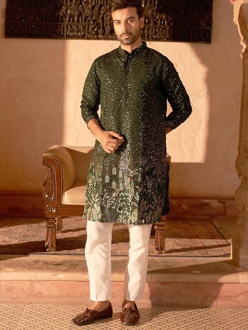 Jompers Embroidered and Sequins Silk Blend Kurta Pyjama Set for Men - Image 5