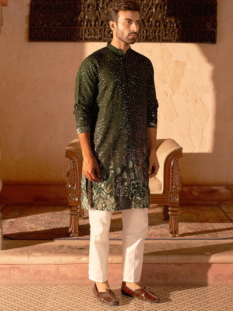Jompers Embroidered and Sequins Silk Blend Kurta Pyjama Set for Men - Image 2