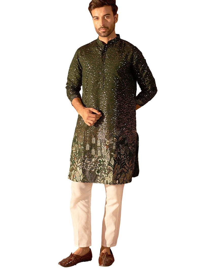 Jompers Embroidered and Sequins Silk Blend Kurta Pyjama Set for Men - Image 1