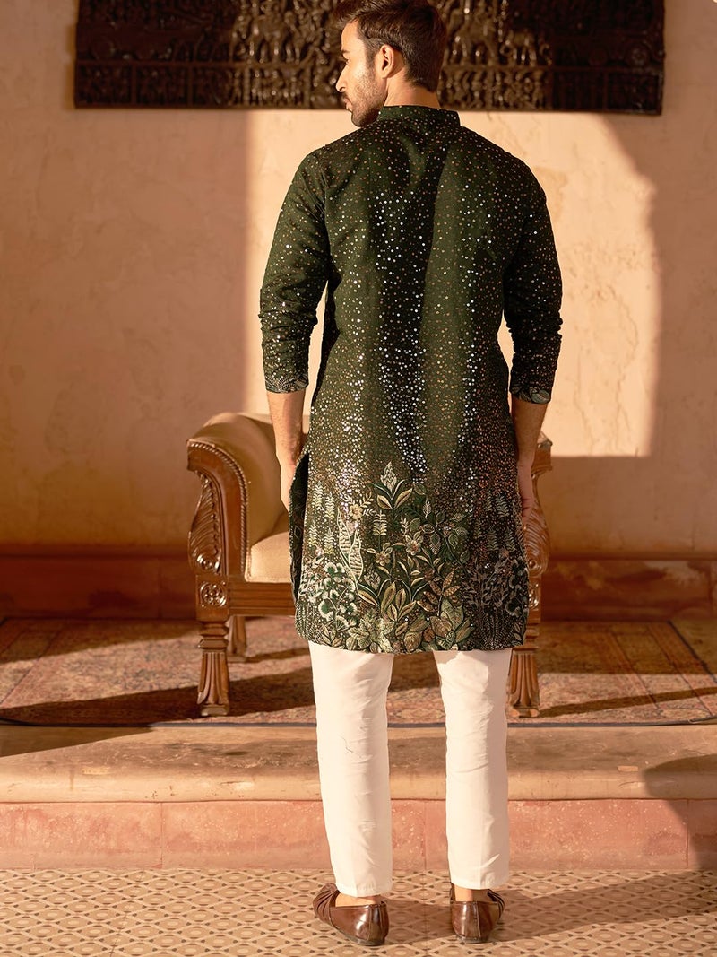 Jompers Embroidered and Sequins Silk Blend Kurta Pyjama Set for Men - Image 3