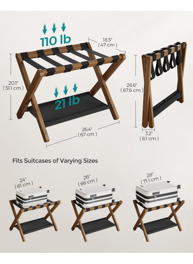 SONGMICS SONGMICS Luggage Rack, Folding Suitcase Stand with Storage Shelf, for Guest Room, Hotel, Bedroom, Heavy-Duty, Holds up to 131 lb, Walnut Brown URLR007D01  - Image 4