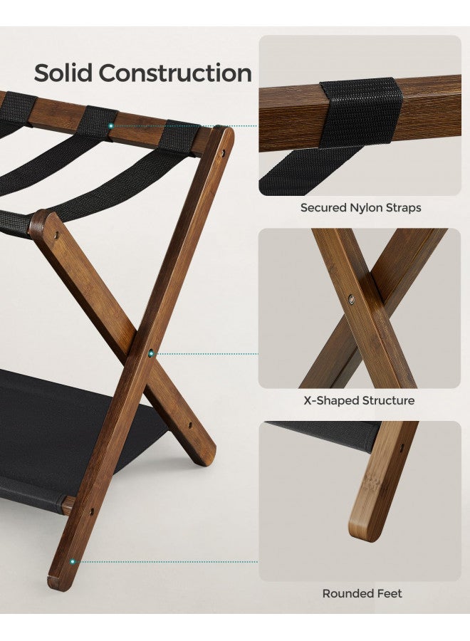 SONGMICS SONGMICS Luggage Rack, Folding Suitcase Stand with Storage Shelf, for Guest Room, Hotel, Bedroom, Heavy-Duty, Holds up to 131 lb, Walnut Brown URLR007D01  - Image 2