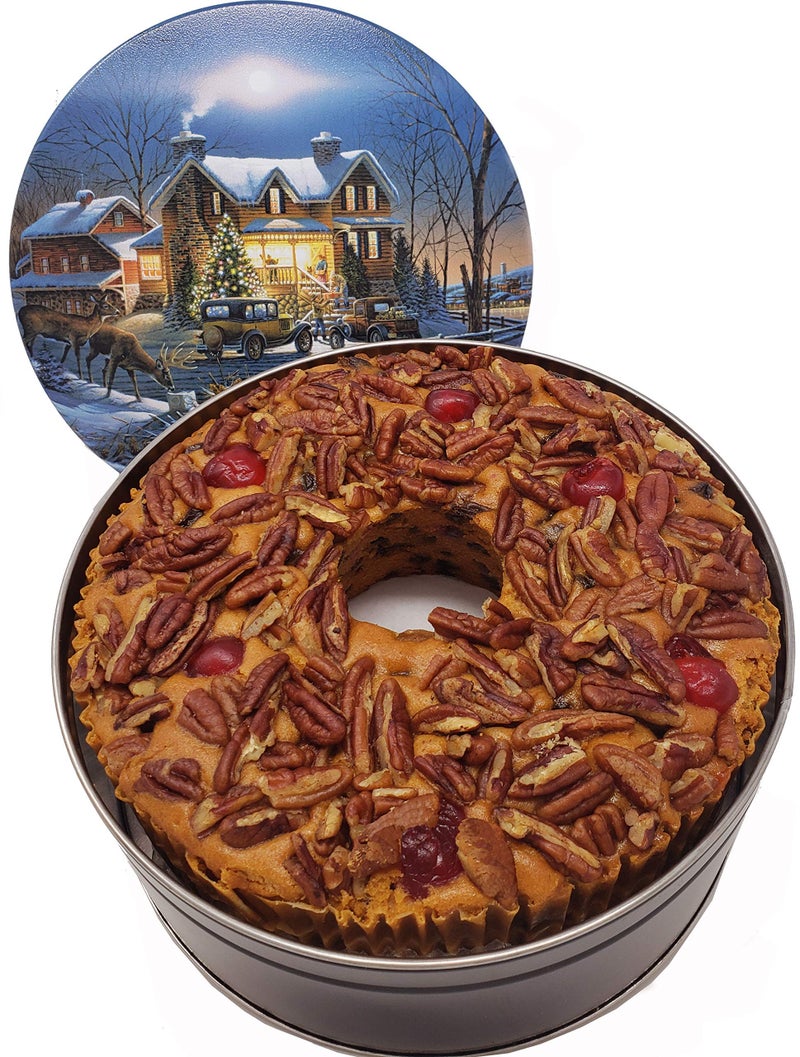 Jane Parker Fruitcake Classic Light Fruit Cake 3 Pound (48 Ounce) Ring in a Collectible Holiday Tin - Image 1