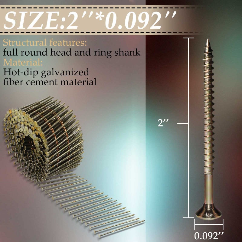 Hotop 3600 Count Siding Nails, 15-degree Wire Collated Coil Siding Nails, Full Round Head Mild Steel Nail for Sheathing Decking Fencing Attachment Replacement Parts(2 Inch) - Image 3