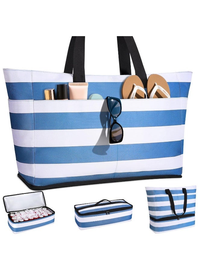 NeeMee Travel Foldable Striped Waterproof Beach Tote Bag  - Image 1
