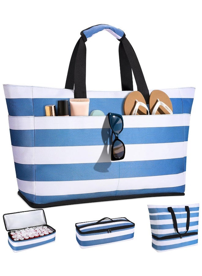 NeeMee Travel Foldable Striped Waterproof Beach Tote Bag  - Image 3