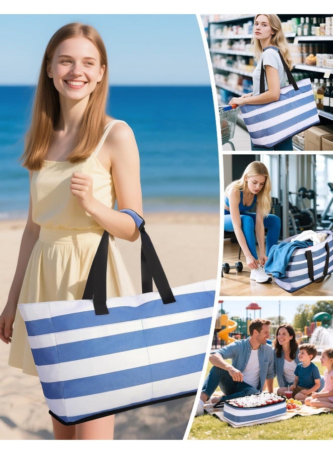 NeeMee Travel Foldable Striped Waterproof Beach Tote Bag  - Image 4