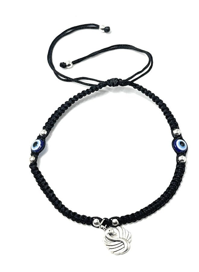 Jyokrish Handmade Adjustable Black Silk dori hanging Swan evil eye Anklet For Women | girls | Nazariya |Payal | Adult |Free Size | Single Leg| Nazarbattu - Image 2