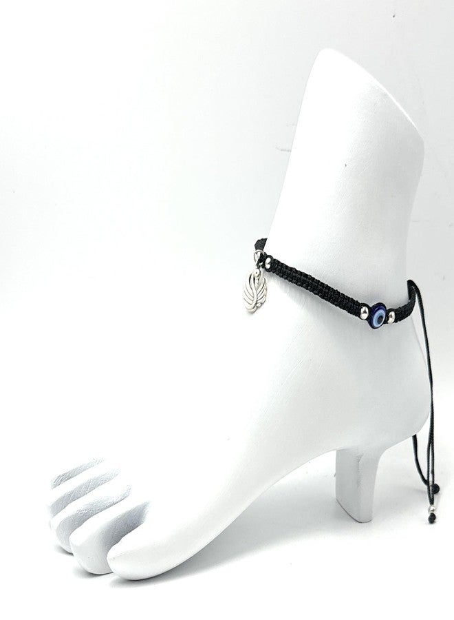 Jyokrish Handmade Adjustable Black Silk dori hanging Swan evil eye Anklet For Women | girls | Nazariya |Payal | Adult |Free Size | Single Leg| Nazarbattu - Image 3